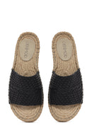 Women's Black Knitted Leather Espadrille Slippers | Derimod