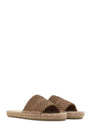 Women's Beige Knitted Leather Espadrille Slippers | Derimod
