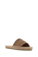 Women's Beige Knitted Leather Espadrille Slippers | Derimod