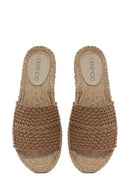 Women's Beige Knitted Leather Espadrille Slippers | Derimod