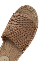Women's Beige Knitted Leather Espadrille Slippers | Derimod