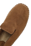 Women's Tan Suede Leather Espadrille Slippers | Derimod