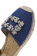 Women's Blue Ankle Buckle Jean Fabric Stoned Espadrille Sandals | Derimod