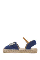 Women's Blue Ankle Buckle Jean Fabric Stoned Espadrille Sandals | Derimod