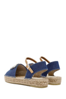 Women's Blue Ankle Buckle Jean Fabric Stoned Espadrille Sandals | Derimod