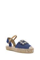 Women's Blue Ankle Buckle Jean Fabric Stoned Espadrille Sandals | Derimod