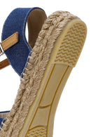 Women's Blue Ankle Buckle Jean Fabric Stoned Espadrille Sandals | Derimod