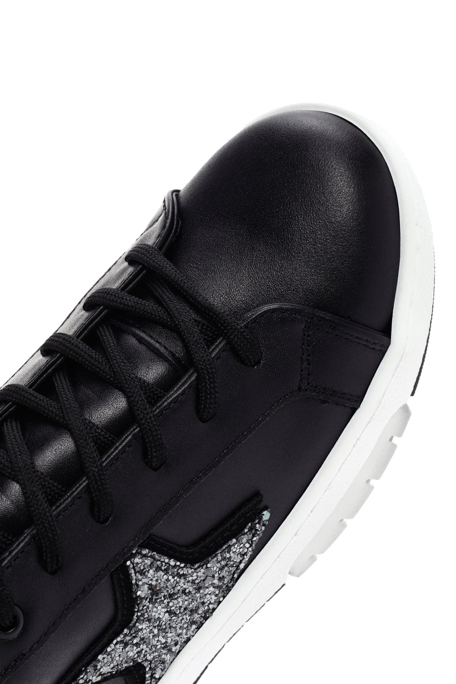 Kadın Siyah Bağcıklı Deri Sneaker