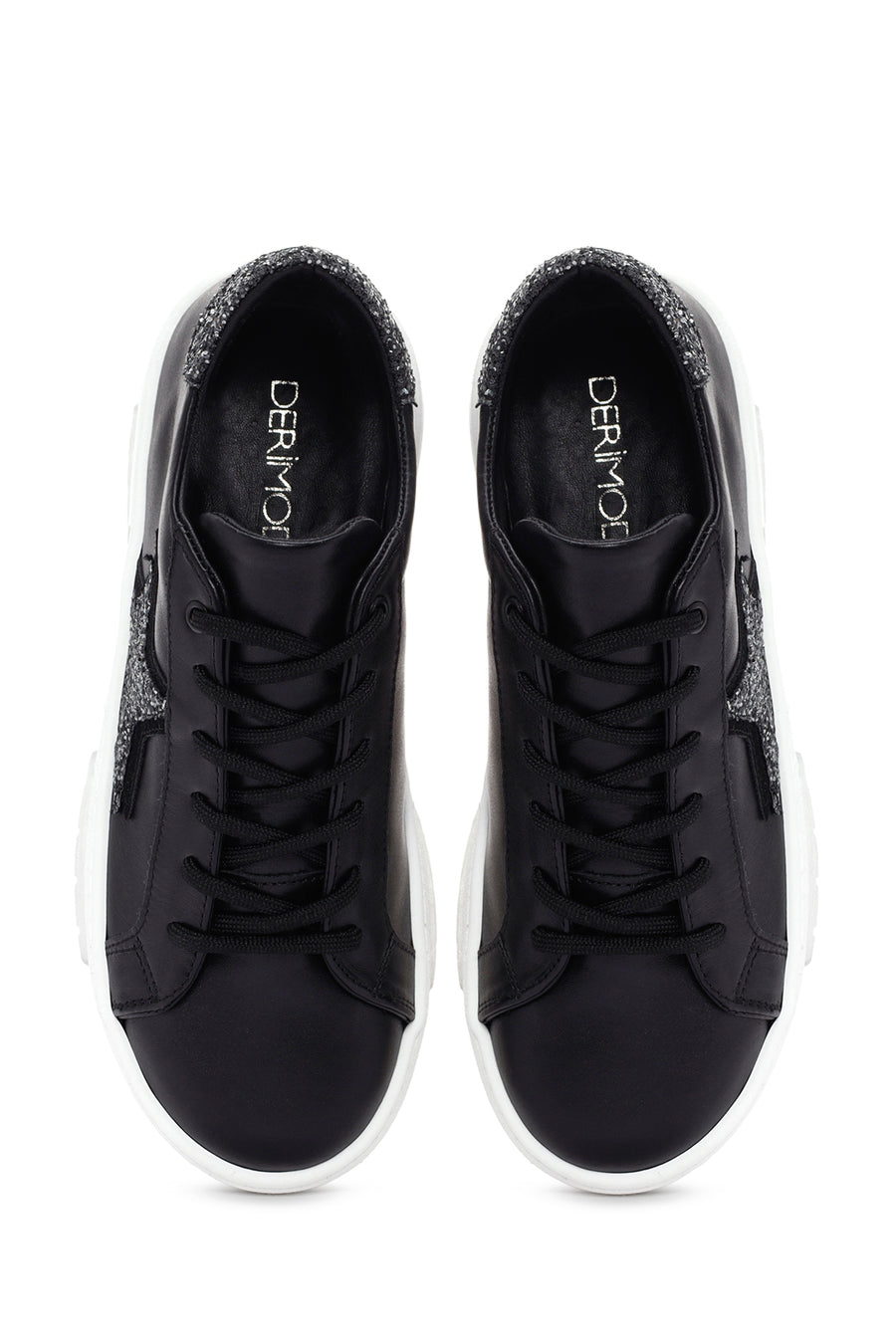 Kadın Siyah Bağcıklı Deri Sneaker