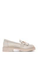 Women's Cream Tassel Leather Casual Loafer | Derimod
