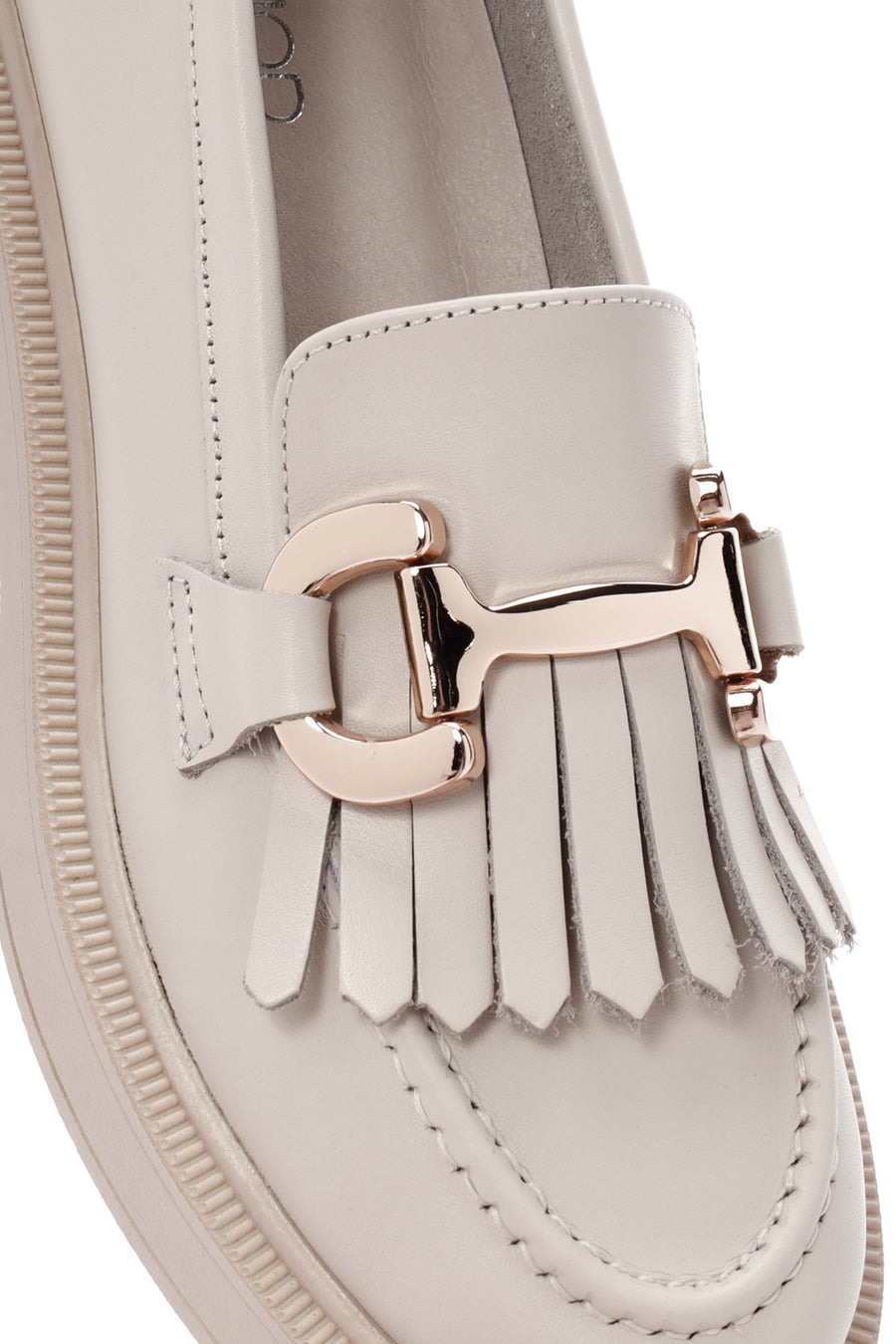 Kadın Krem Püsküllü Deri Casual Loafer