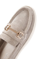 Women's Gray Suede Leather Casual Loafer | Derimod