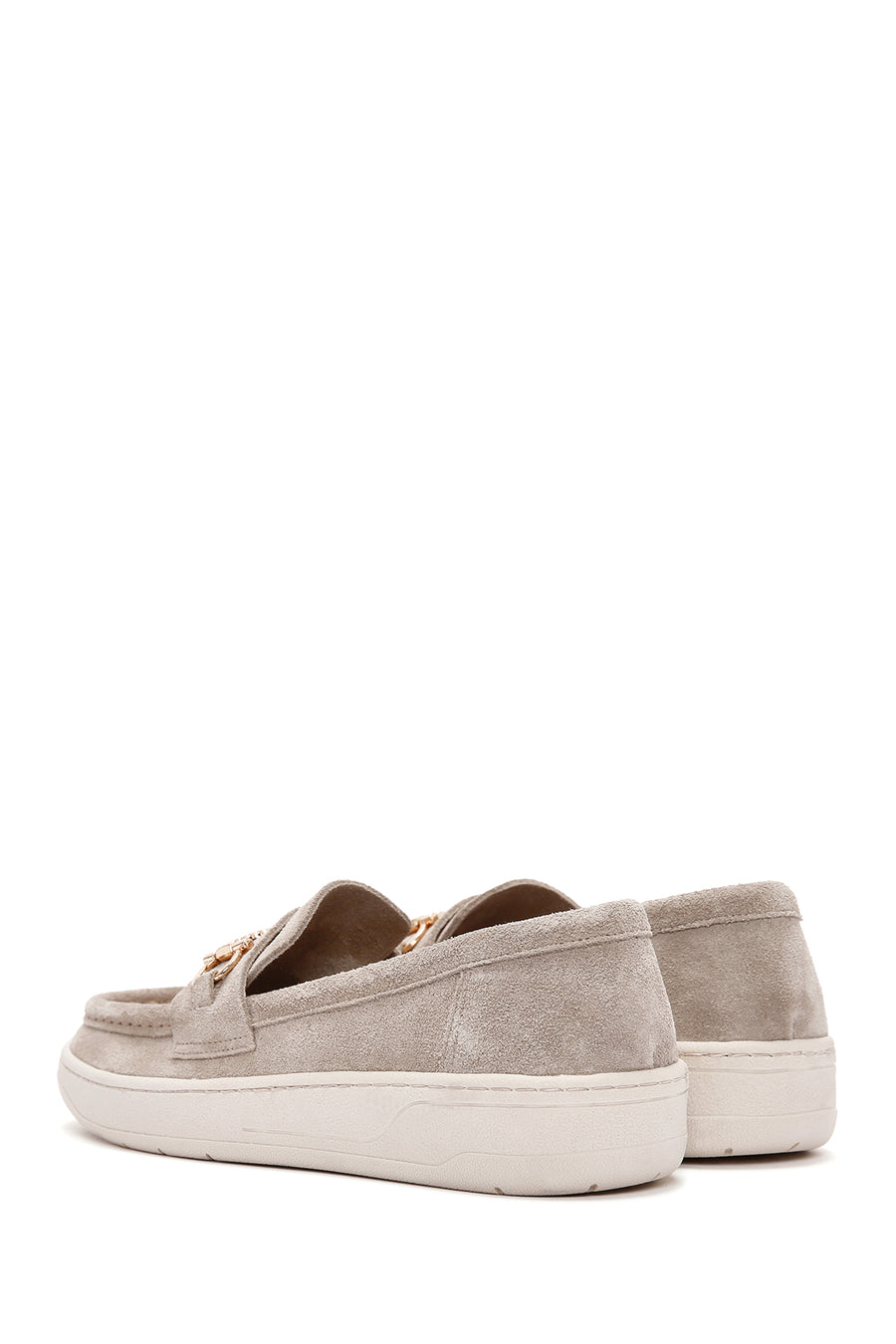Kadın Gri Süet Deri Casual Loafer
