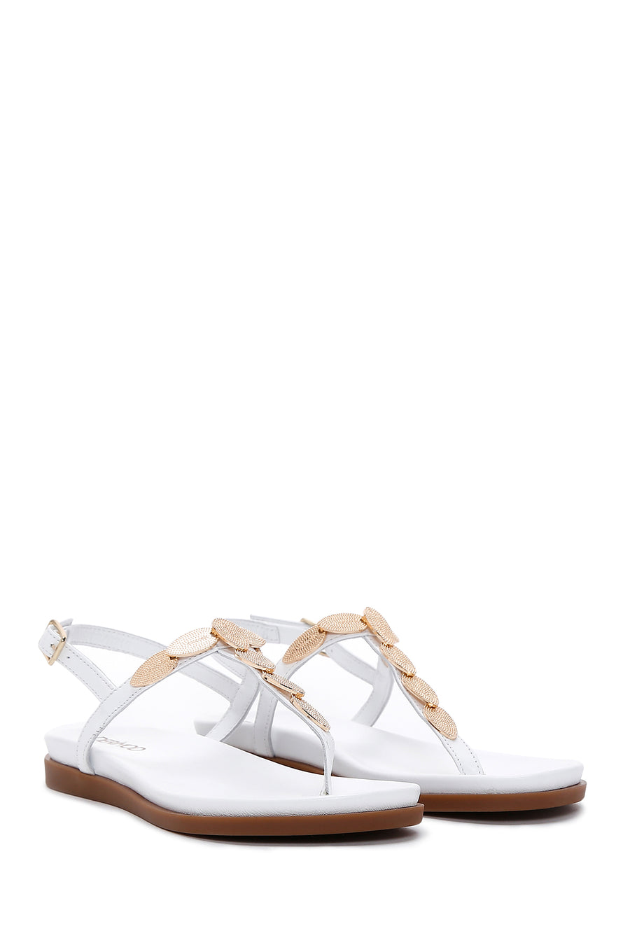 Women's White Ankle Strap Flip Flop Leather Sandals