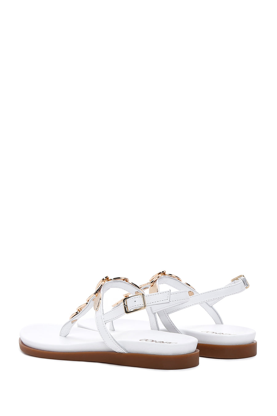 Women's White Ankle Strap Flip Flop Leather Sandals