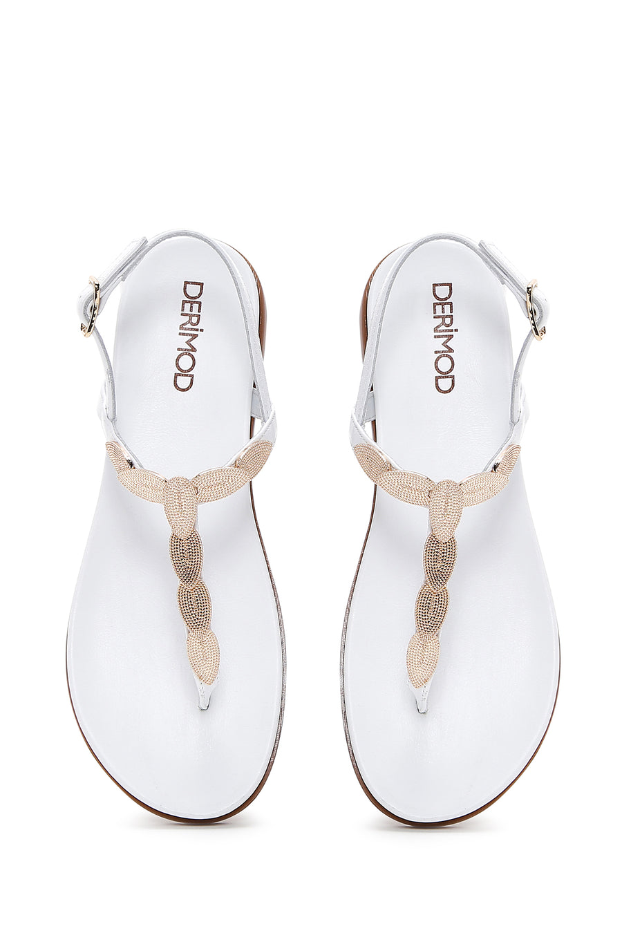 Women's White Ankle Strap Flip Flop Leather Sandals