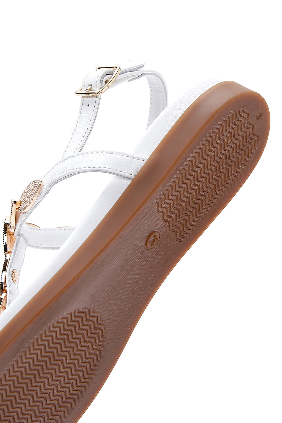 Women's White Ankle Strap Flip Flop Leather Sandals
