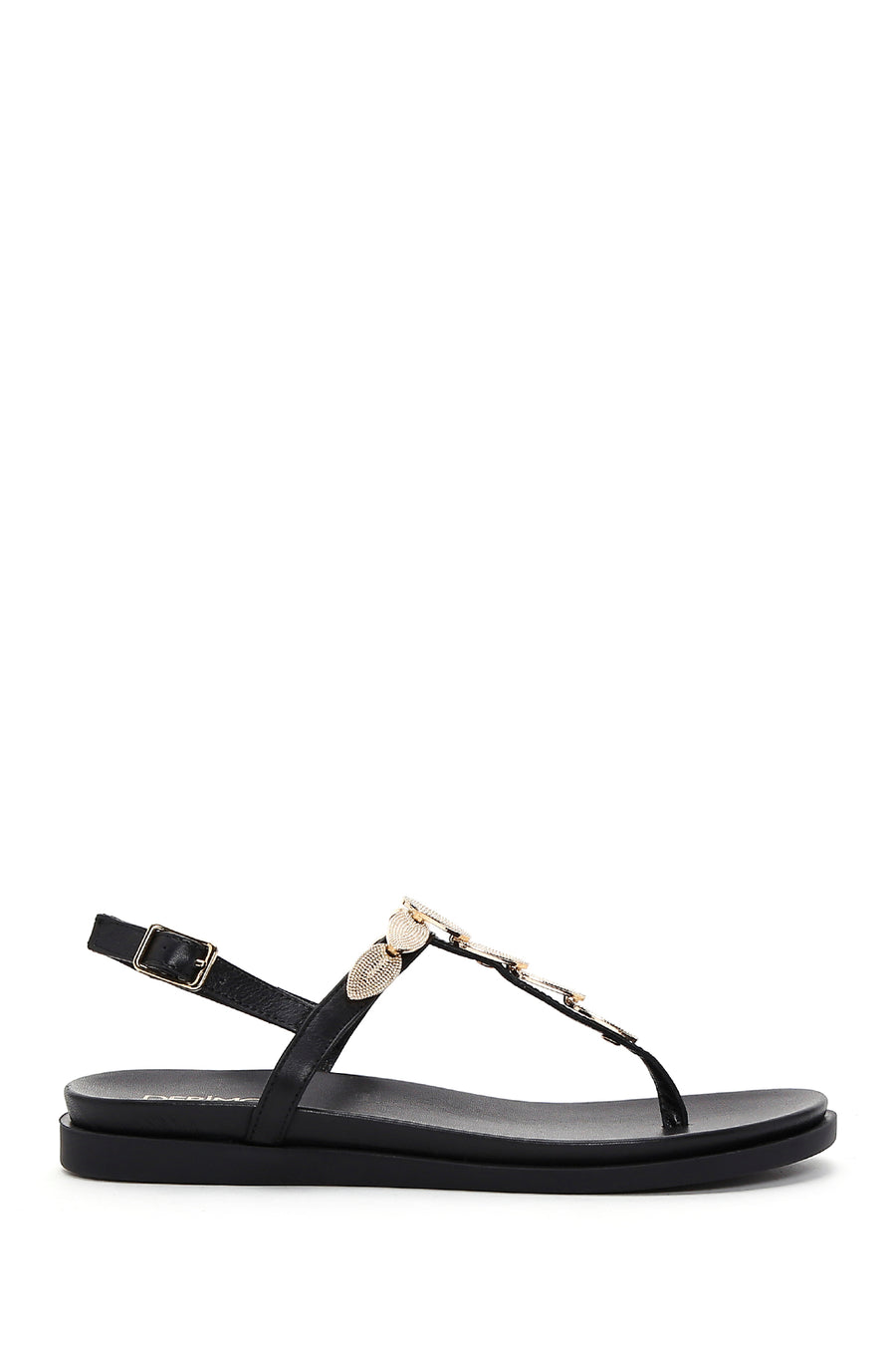 Women's Black Ankle Strap Flip Flop Leather Sandals 24SFD270214 | Derimod