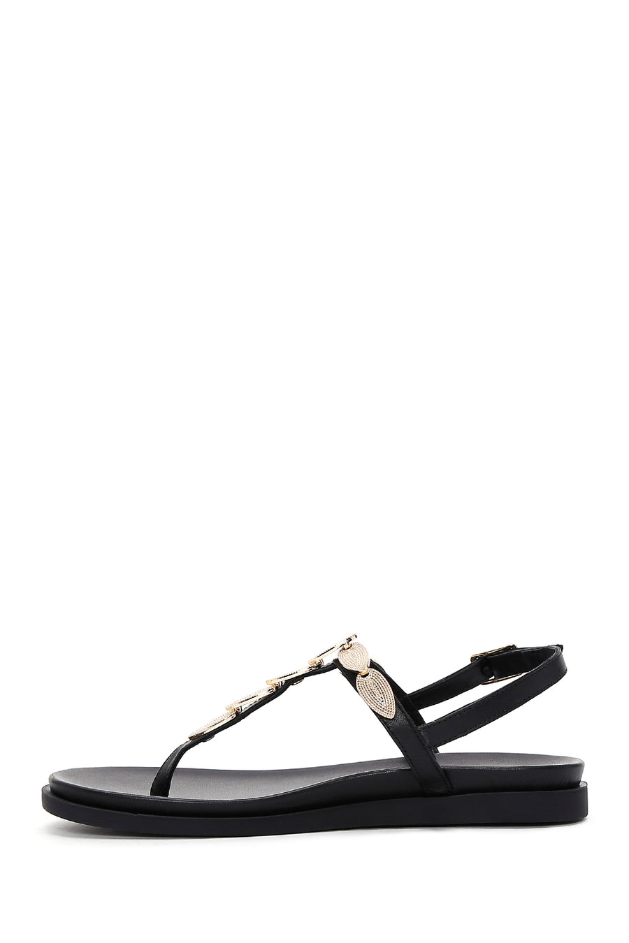 Women's Black Ankle Strap Flip Flop Leather Sandals