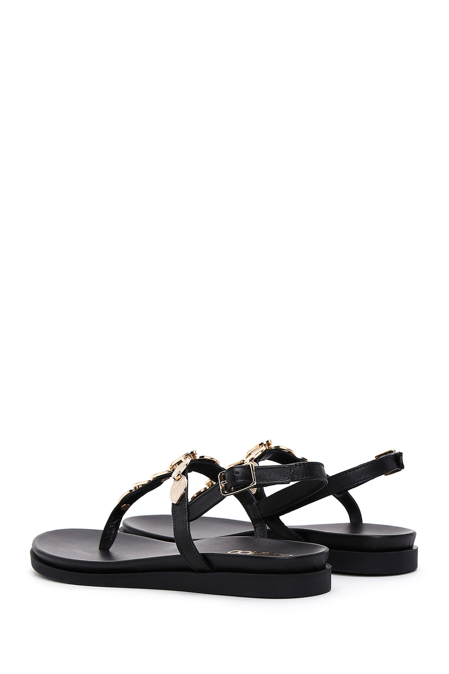 Women's Black Ankle Strap Flip Flop Leather Sandals