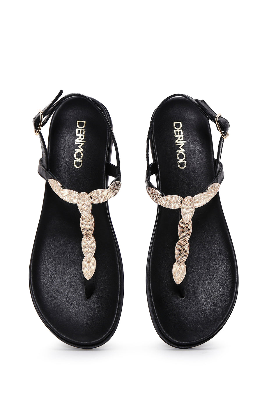 Women's Black Ankle Strap Flip Flop Leather Sandals
