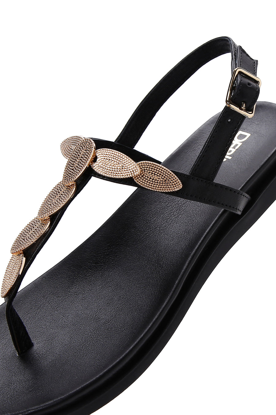 Women's Black Ankle Strap Flip Flop Leather Sandals
