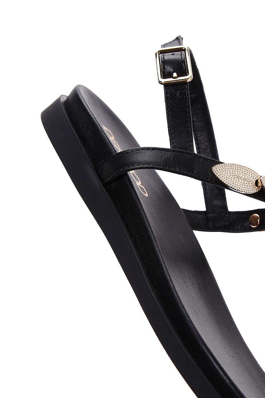 Women's Black Ankle Strap Flip Flop Leather Sandals