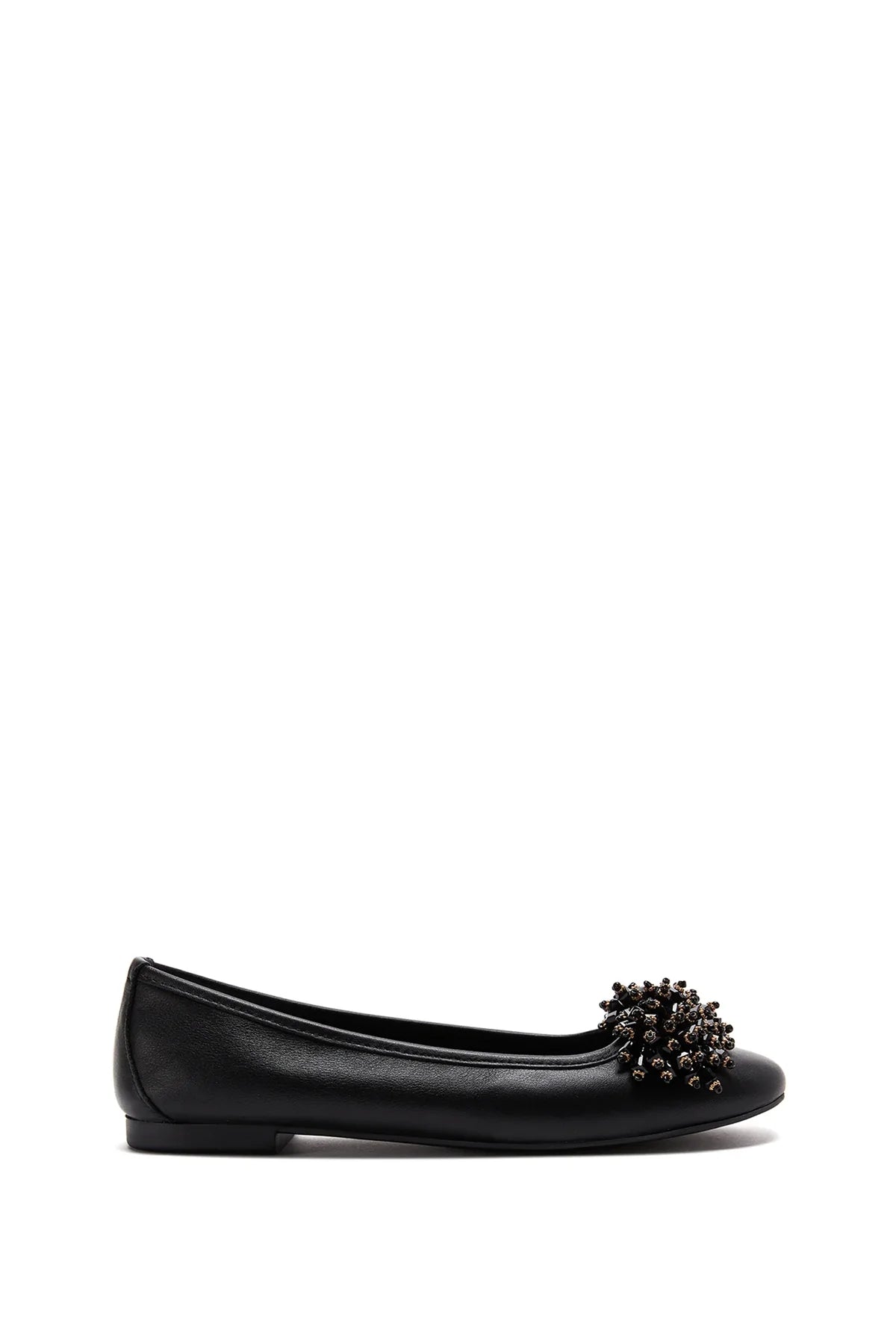 Women's Black Stone Leather Ballerinas 24SFD270418 | Derimod