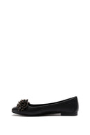 Women's Black Stone Leather Ballerinas | Derimod