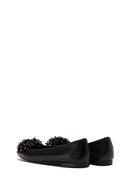 Women's Black Stone Leather Ballerinas | Derimod