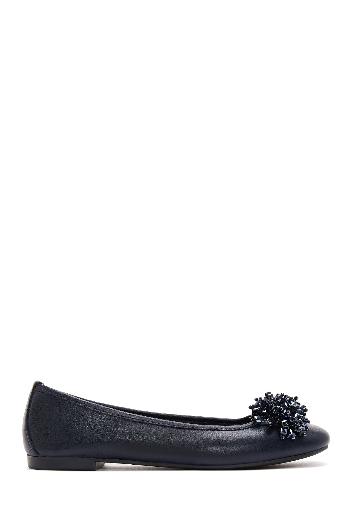 Women's Navy Blue Stone Leather Ballerinas 24SFD270418 | Derimod