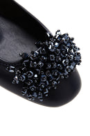 Women's Navy Blue Stone Leather Ballerinas | Derimod