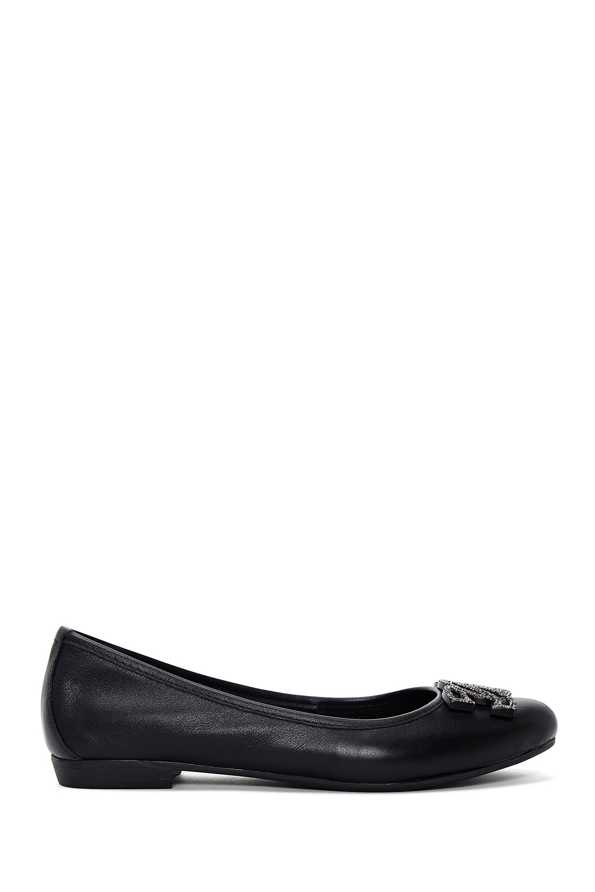 Women's Black Stone Leather Ballerinas 24SFD270818 | Derimod