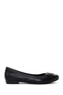 Women's Black Stone Leather Ballerinas | Derimod