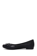 Women's Black Stone Leather Ballerinas | Derimod