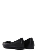 Women's Black Stone Leather Ballerinas | Derimod