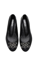 Women's Black Stone Leather Ballerinas | Derimod