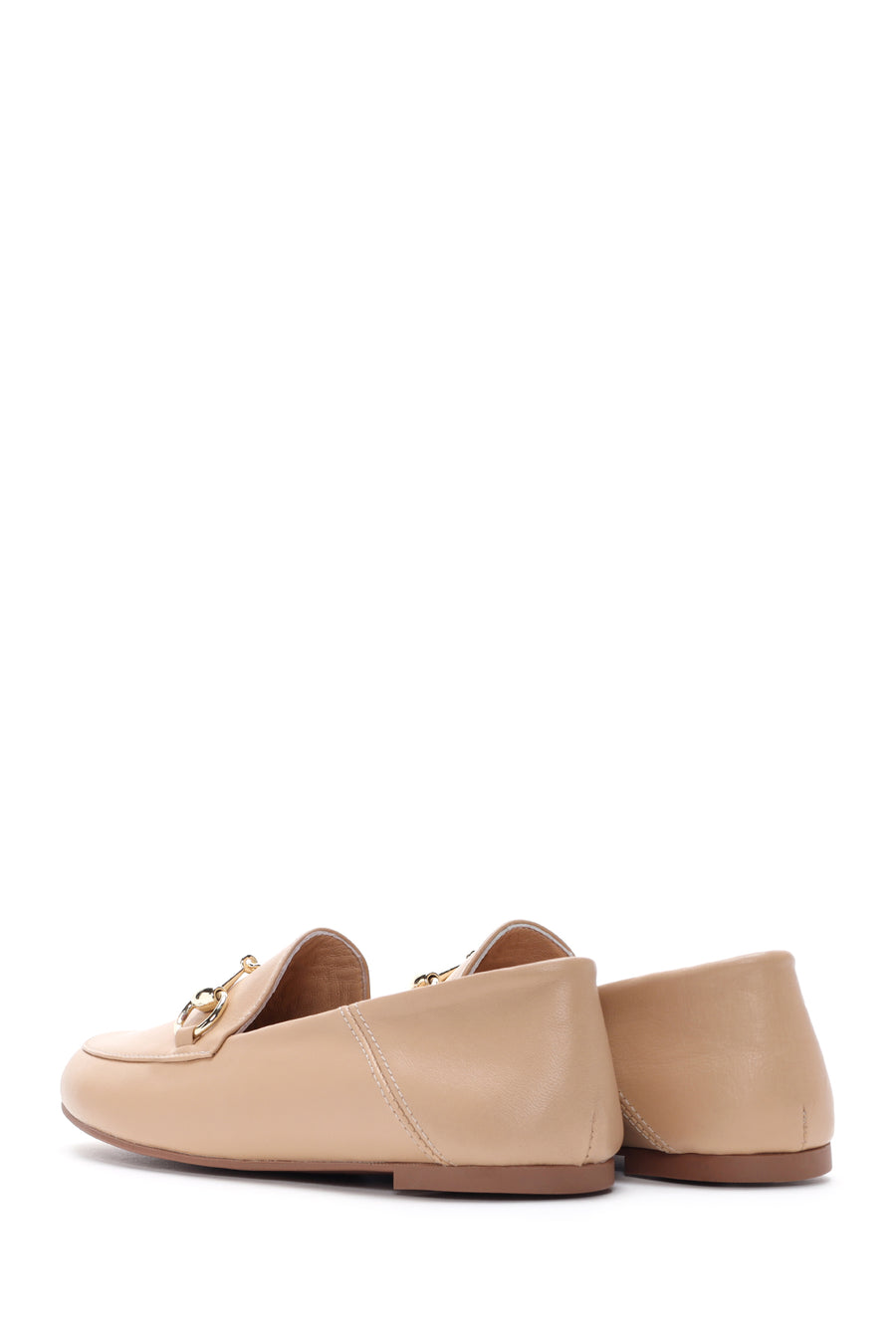 Kadın Bej Deri Maskülen Loafer