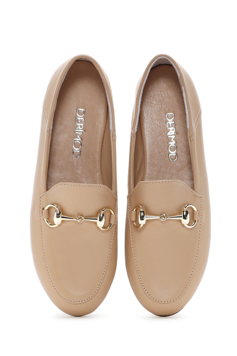 Kadın Bej Deri Maskülen Loafer