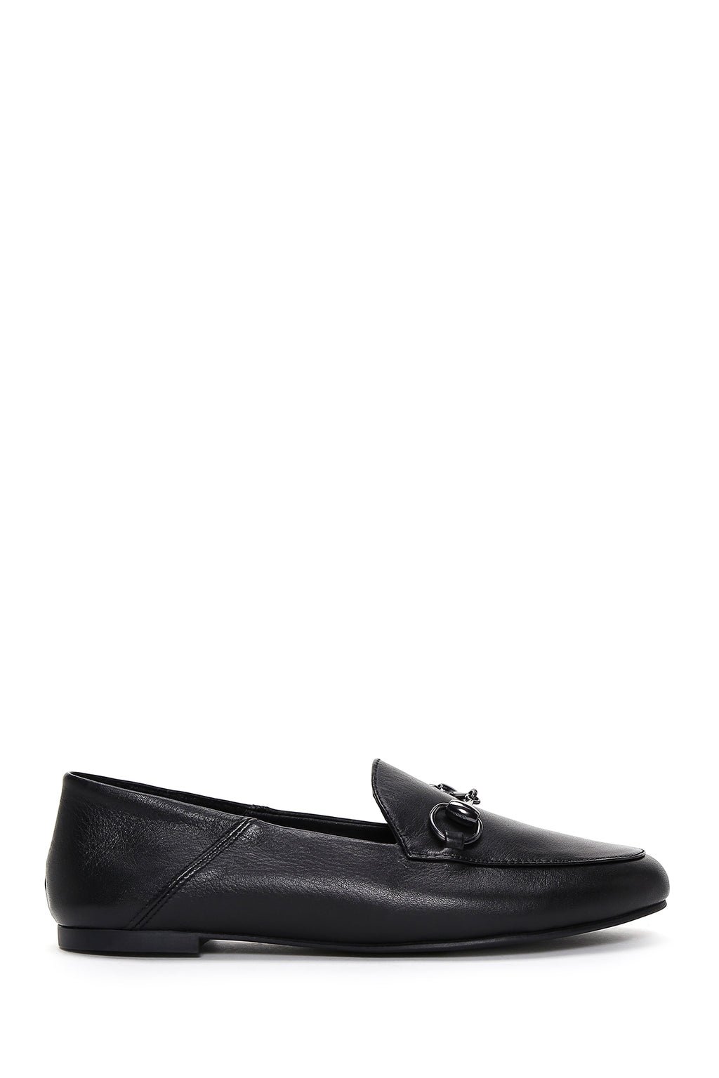 Kadın Siyah Deri Maskülen Loafer