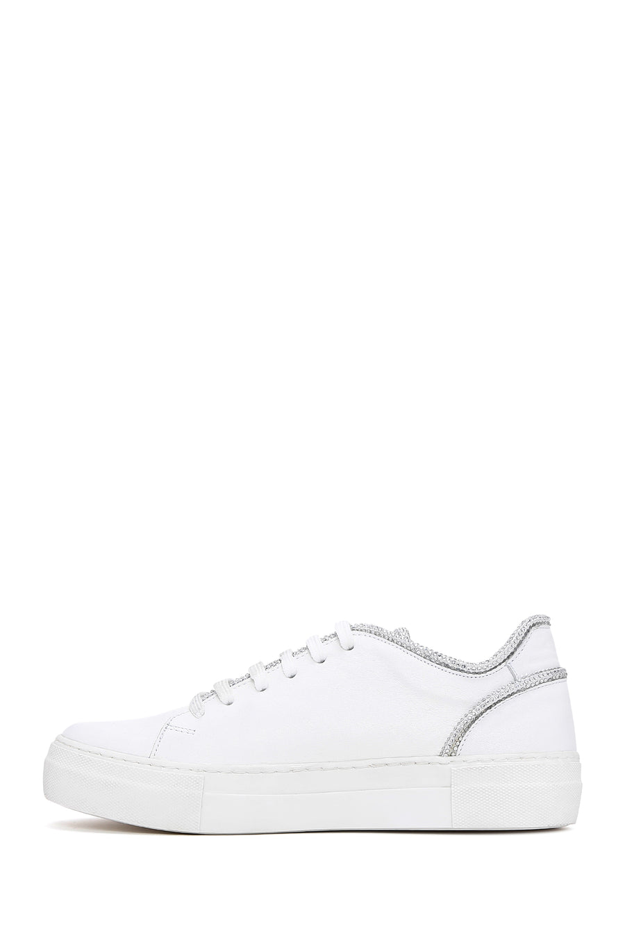 Kadın Beyaz Bağcıklı Deri Sneaker