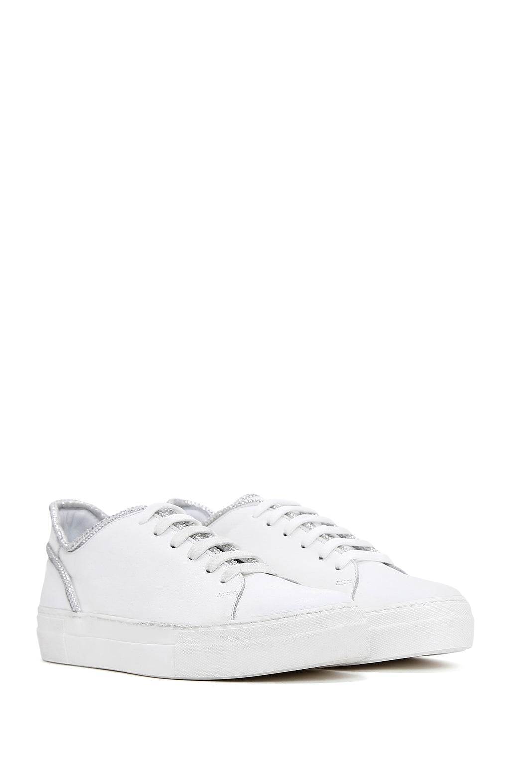 Kadın Beyaz Bağcıklı Deri Sneaker