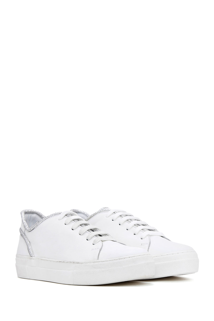 Kadın Beyaz Bağcıklı Deri Sneaker