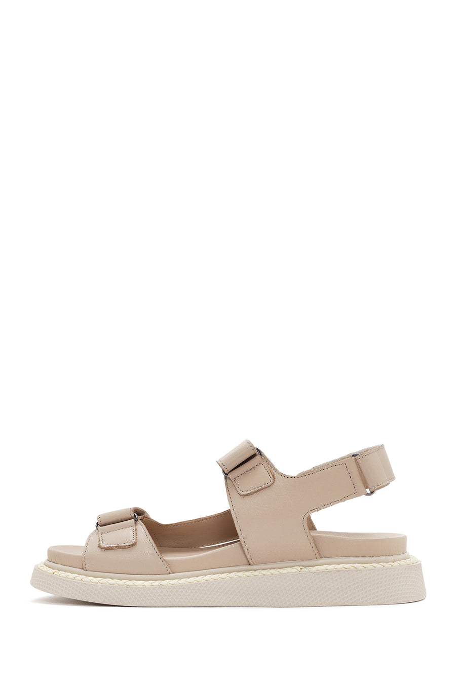 Women's Beige Strappy Leather Comfort Sandals