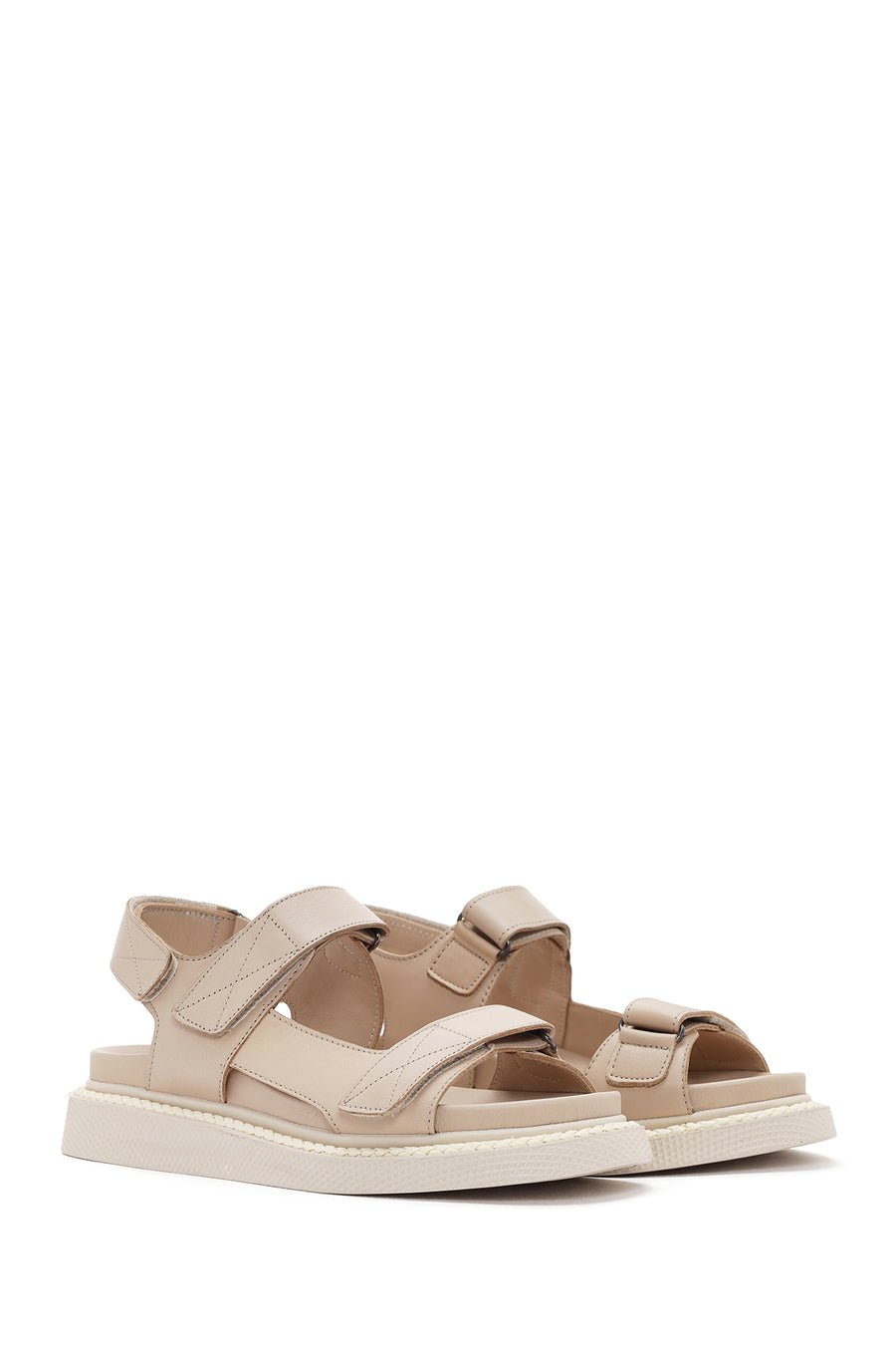 Women's Beige Strappy Leather Comfort Sandals