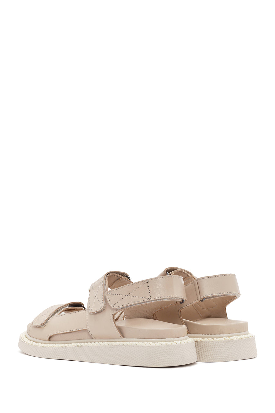 Women's Beige Strappy Leather Comfort Sandals