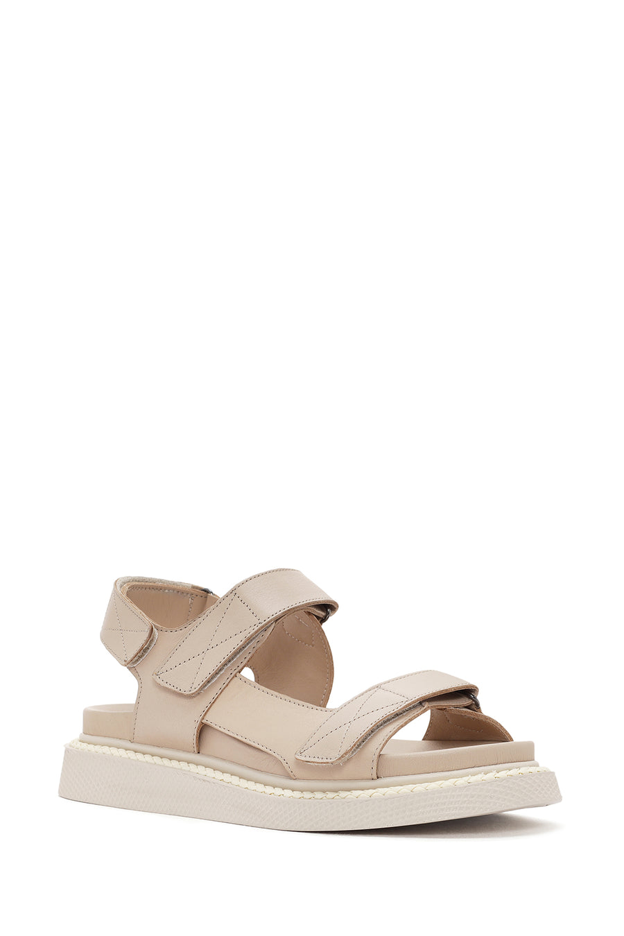Women's Beige Strappy Leather Comfort Sandals