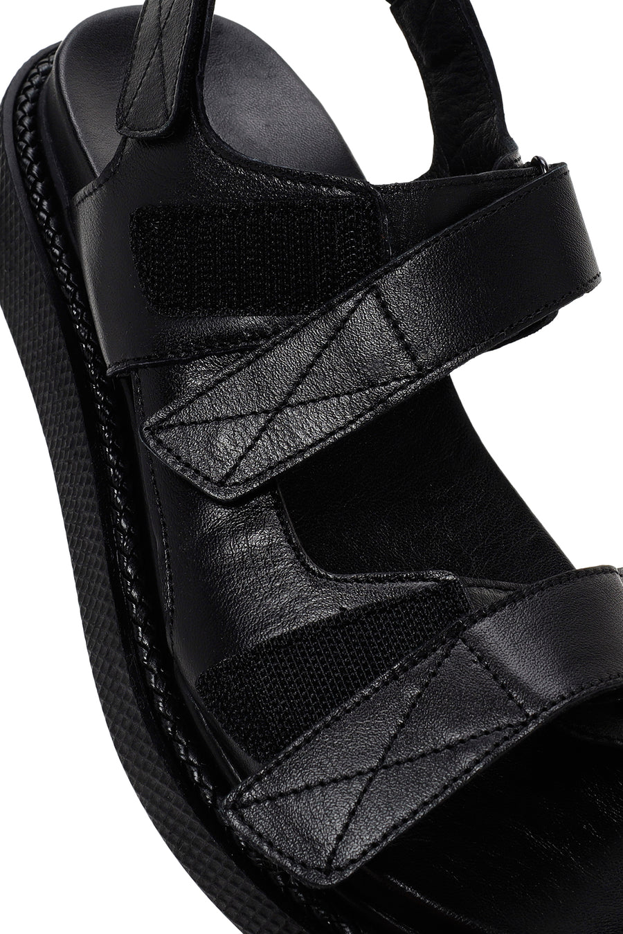 Kadın Siyah Bantlı Deri Comfort Sandalet