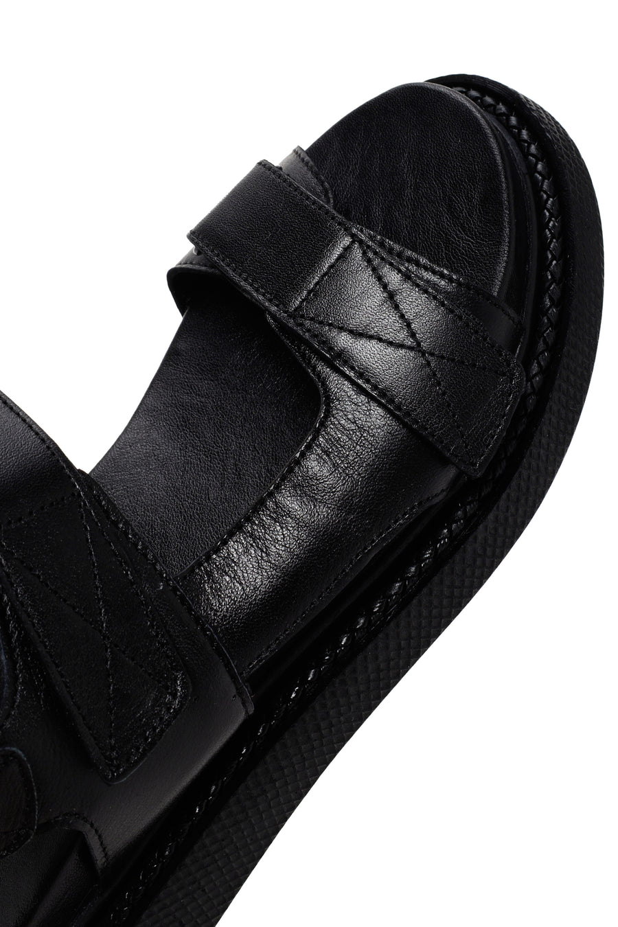 Kadın Siyah Bantlı Deri Comfort Sandalet