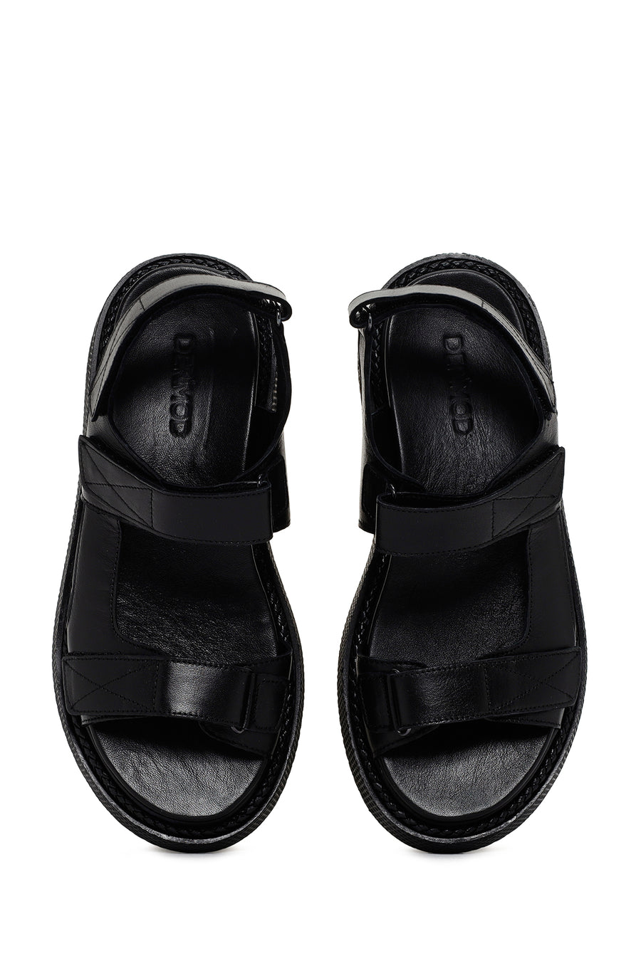 Kadın Siyah Bantlı Deri Comfort Sandalet